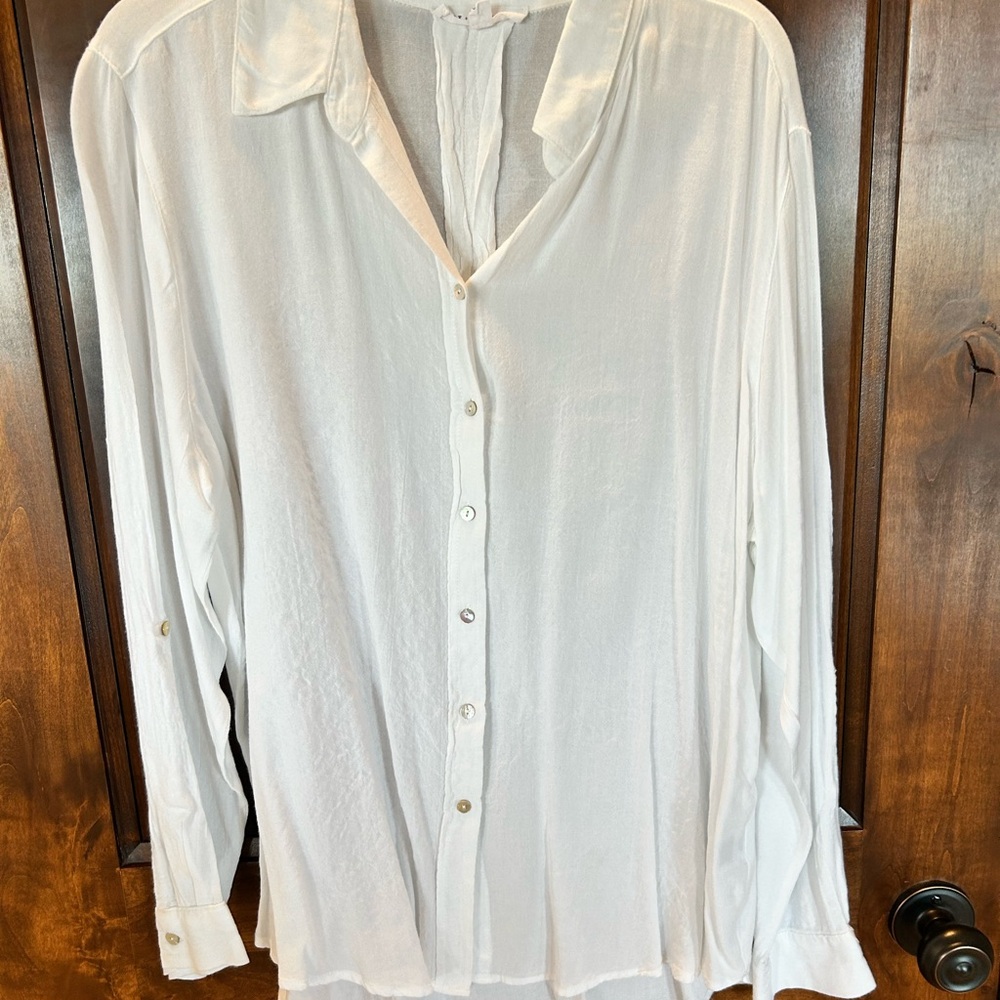 White Sheer Button-Up Blouse